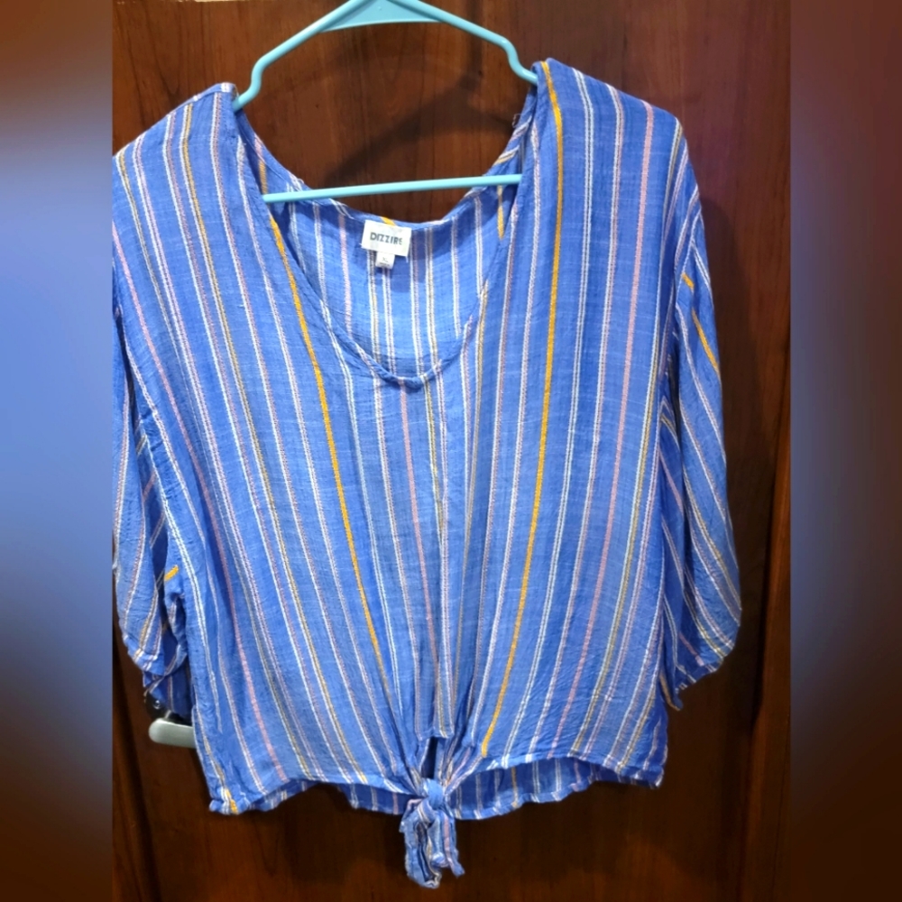 Dizzire Blue Striped Top Sz XL
